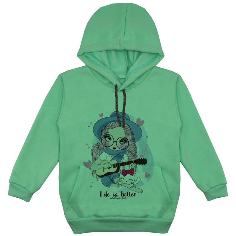 هودی دخترانه مدل دختر و گیتار F90 رنگ سبز