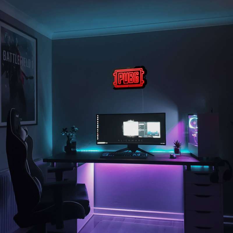 چراغ دیواری نئون دیزاین مدل Pubg-Logo-BL_RD