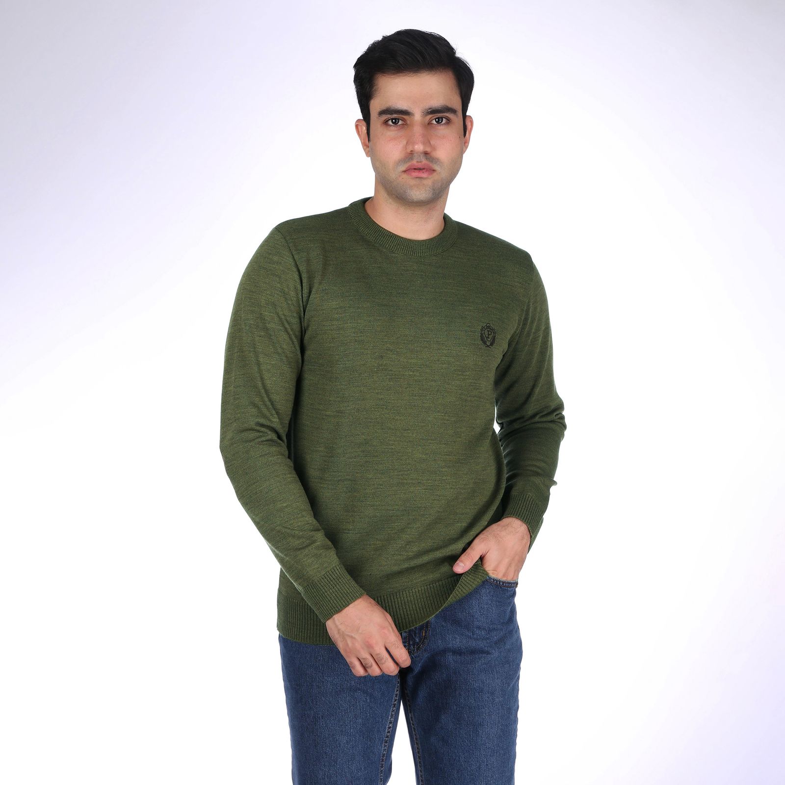 پلیور مردانه تریکو پاییزان مدل PR700 ملانژ رنگ سبز صدری -  - 2