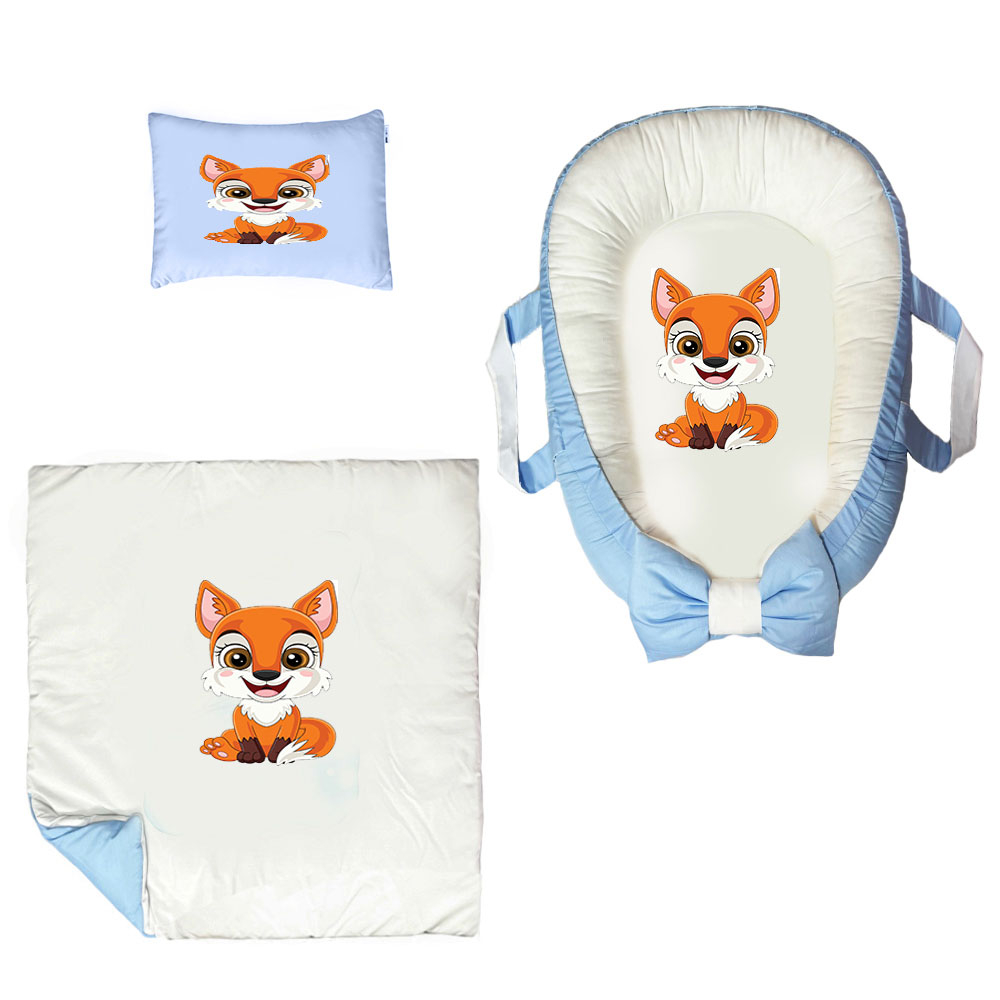 سرویس خواب سه تکه نوزاد ناریکو مدل گارد محافظ دار طرح بچه روباه کد 0105