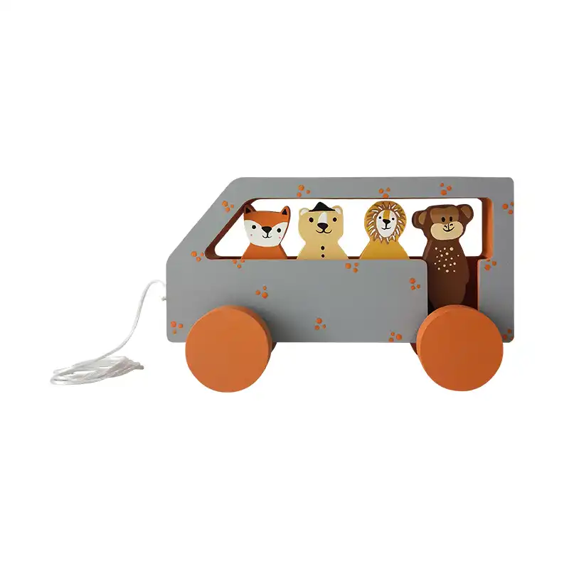 اسباب بازی چوبی طرح اتوبوس حیوانات جنگلی مدل MKids59-F مجموعه 4 عددی