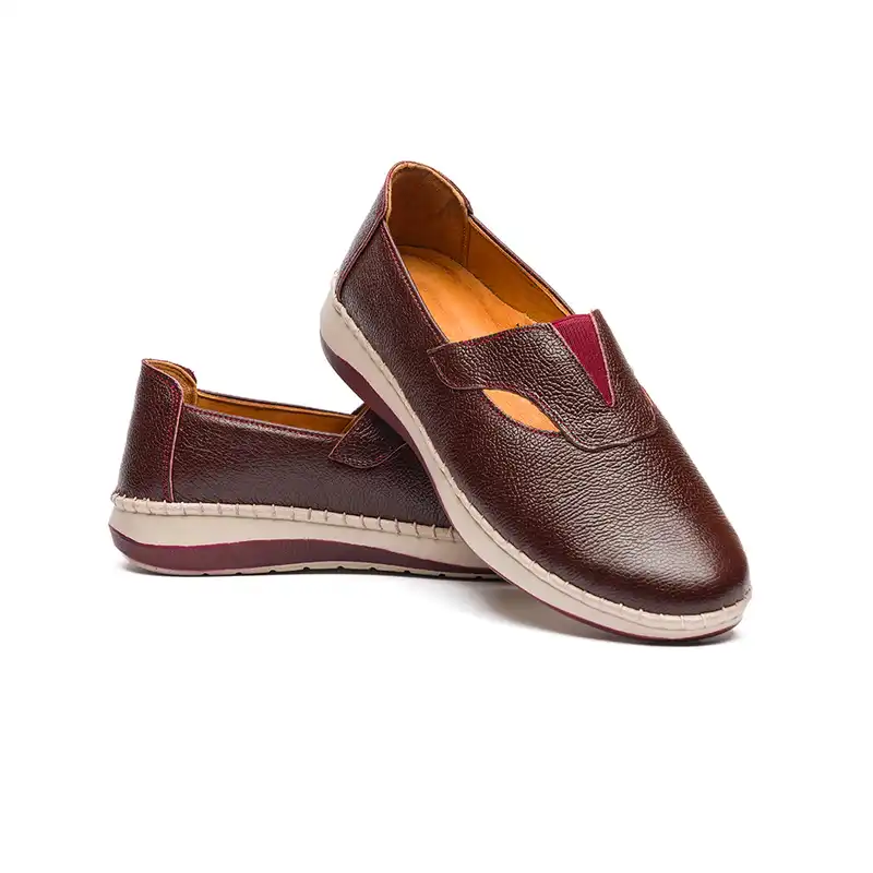 کفش روزمره زنانه مدل ترکان تمام چرم رنگ زرشکی