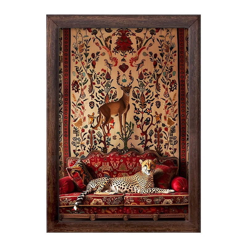 تابلو خندالو طرح پلنگ و نقش فرش کد F5057
