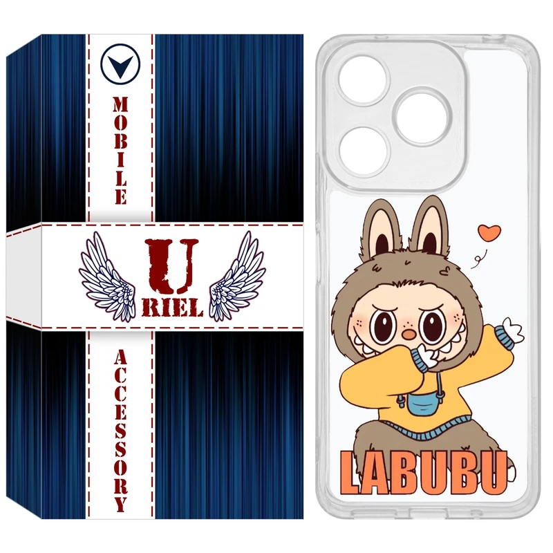 کاور یوریل قاب مدل Clear کد 104 طرح لبوبو Labubu مناسب برای گوشی موبایل شیائومی Redmi 13 / 13x / Poco M6 4G
