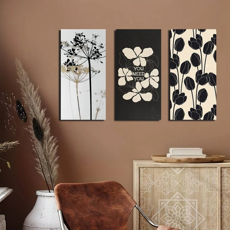 تابلو شاسی بکلیت طرح نقاشی گل مدل SH-5025 مجموعه 3 عددی