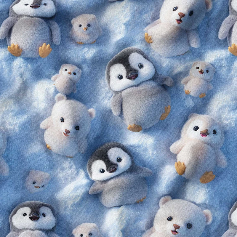 پارچه ملحفه عرض 1.5 متر پارچه باما طرح پنج بعدی پنگوئن بازیگوش کد 5013855 رنگ آبی