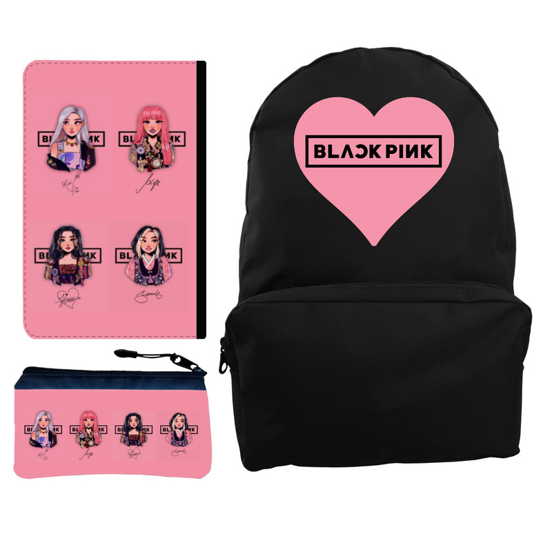 کوله پشتی مدل گروه موسیقی black pink کد KP-201 به همراه کلاسور و جامدادی