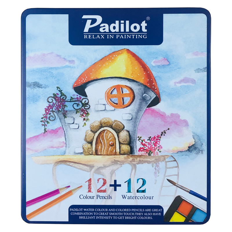 مداد رنگی 12 رنگ و آبرنگ پادیلوت مدل خانه