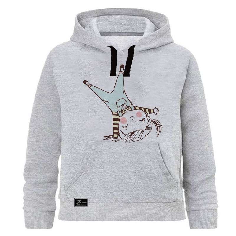 هودی دخترانه مدل دختر بامزه کد J05 رنگ طوسی