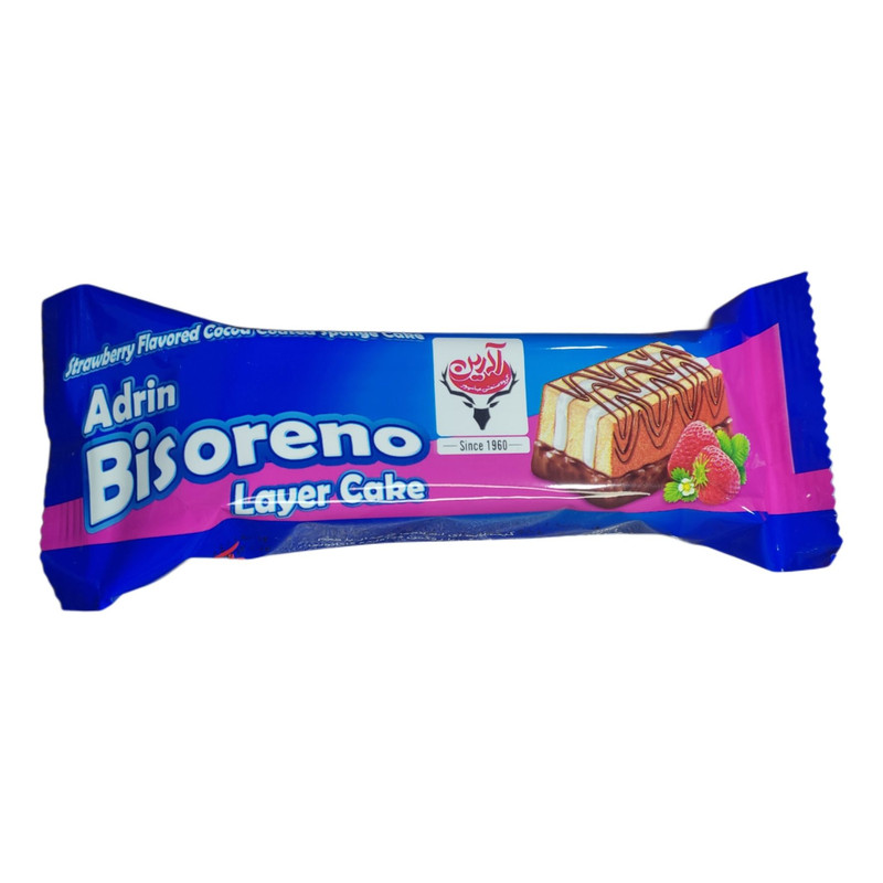 کیک توت فرنگی با روکش کاکائو لایه ای آدرین - 50 گرم بسته 24 عددی
