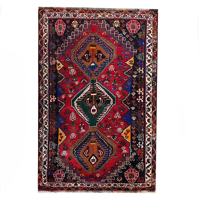 فرش دستبافت ۲ متری مدل قشقایی زمینه قرمز