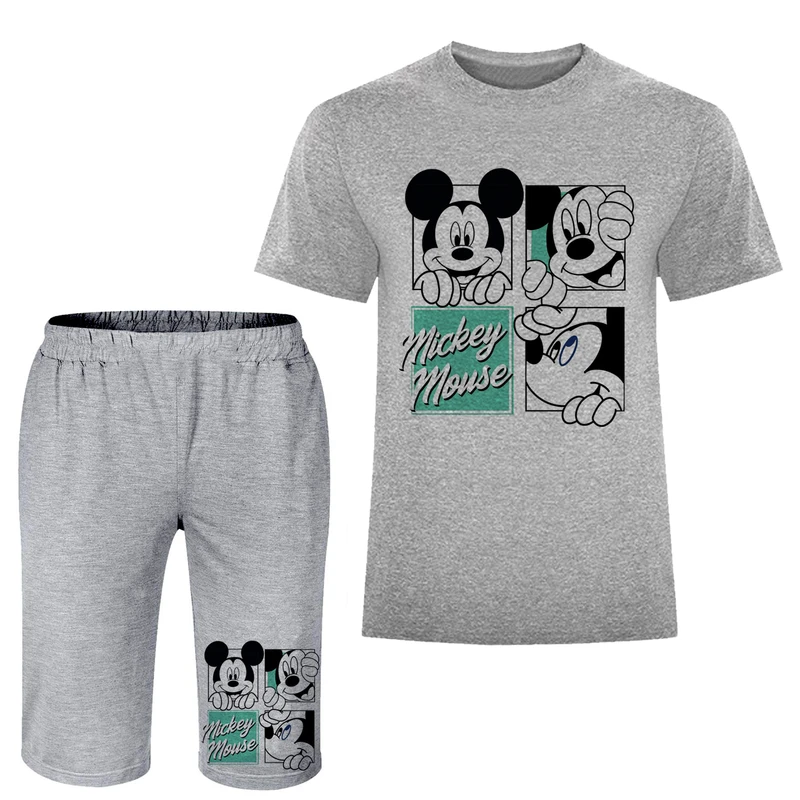 ست تی شرت آستین کوتاه و شلوارک راحتی مردانه مدل میکی موس کد A280 رنگ طوسی