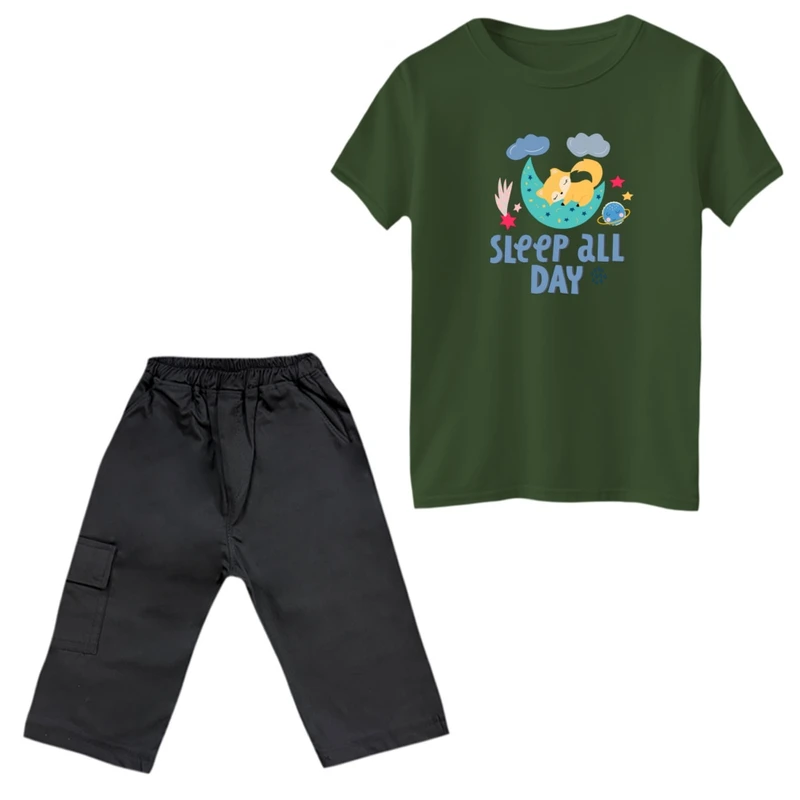 ست تی‌شرت و شلوارک پسرانه مدل روباه خوابیده