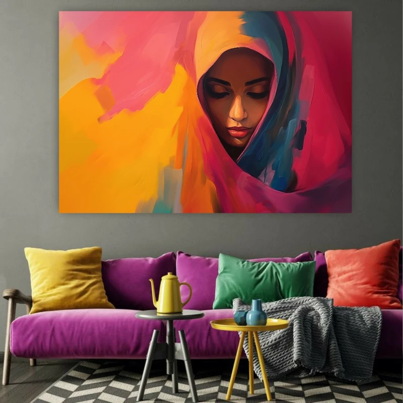 پوستر پارچه ای طرح نقاشی دختر ایرانی کد FP2189