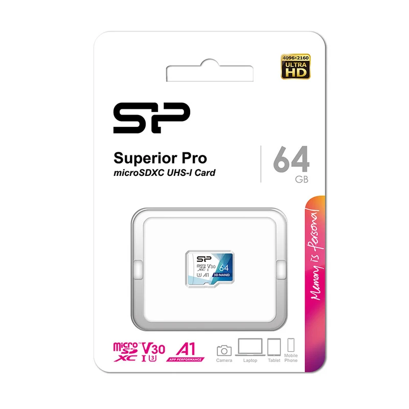 کارت حافظه microSDXC سیلیکون پاور مدل Superior Pro V30 A1 کلاس 10 استاندارد UHS-I U3 سرعت 100MBps ظرفیت 64 گیگابایت