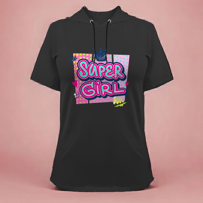 تی شرت کلاه دار آستین کوتاه زنانه مدل G140209237 رنگ مشکی