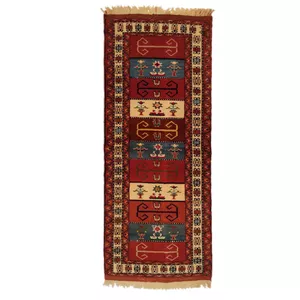 فرش دستبافت کناره طول یک و نیم متری طرح ترکمنی کد 140269
