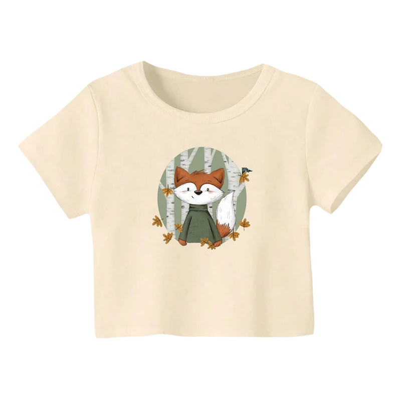 کراپ‌ تی‌شرت آستین کوتاه زنانه مدل روباه کد 2