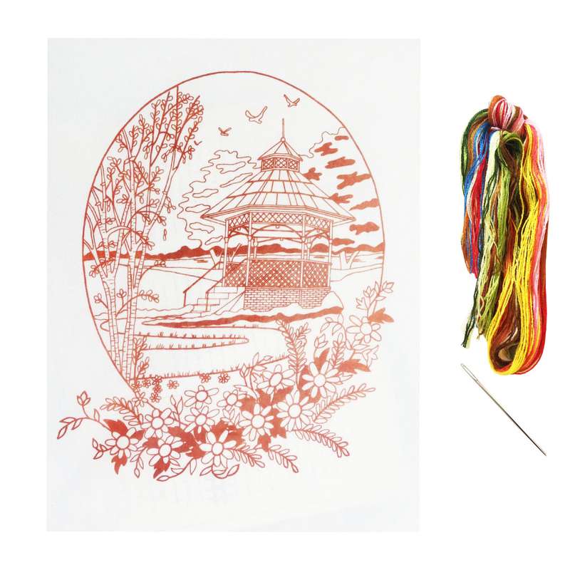 بسته گلدوزی نمونه مدل کلبه چینی کد 13 مجموعه 3 عددی