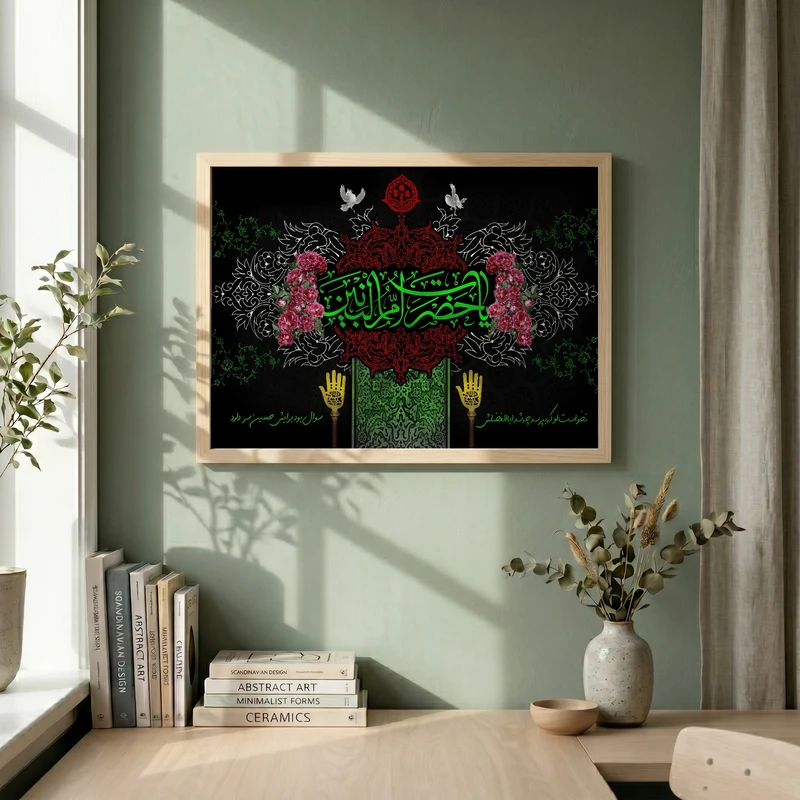 تابلو طرح حضرت ام البنین مدل G14178 فریم کرم روشن