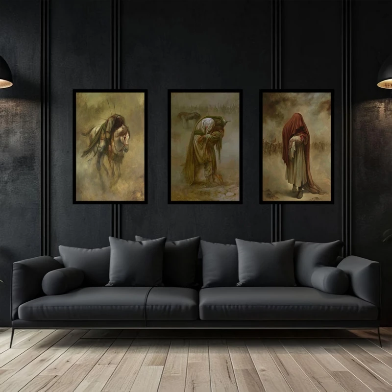 تابلو بکلیت طرح تصویر مذهبی امام حسین (ع) و عاشورا مدل B-bu3734 مجموعه 3 عددی