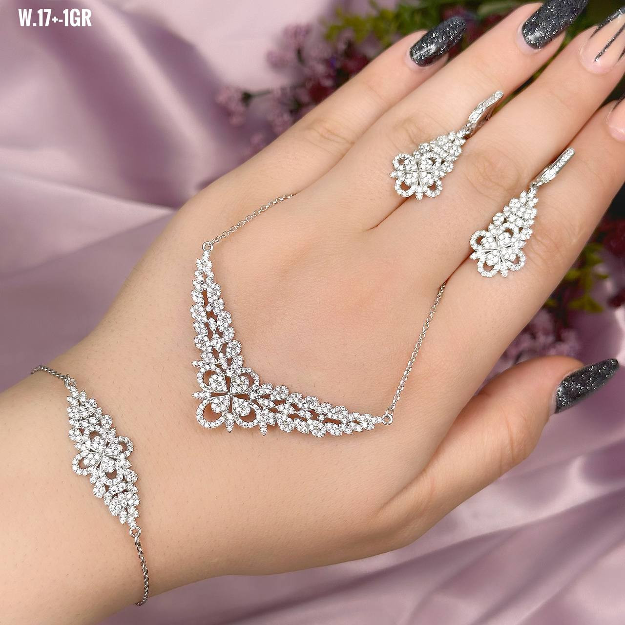 نیم ست نقره زنانه مدل تاج فلاور NSH096