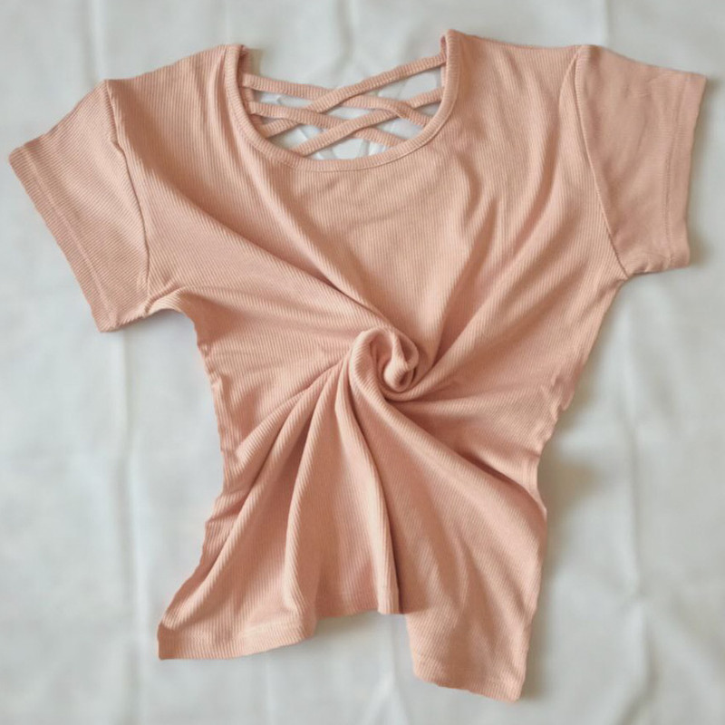 بلوز آستین کوتاه زنانه مدل پشت بند ضربدری