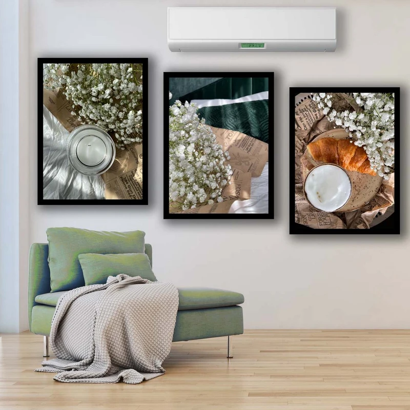 تابلو بکلیت طرح دکوری مدرن گل ژیپسوفیلا مدل B-1511 مجموعه 3 عددی