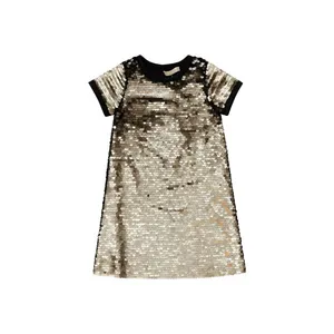 پیراهن آستین کوتاه یقه گرد دخترانه مدل  راسته رنگ طلایی