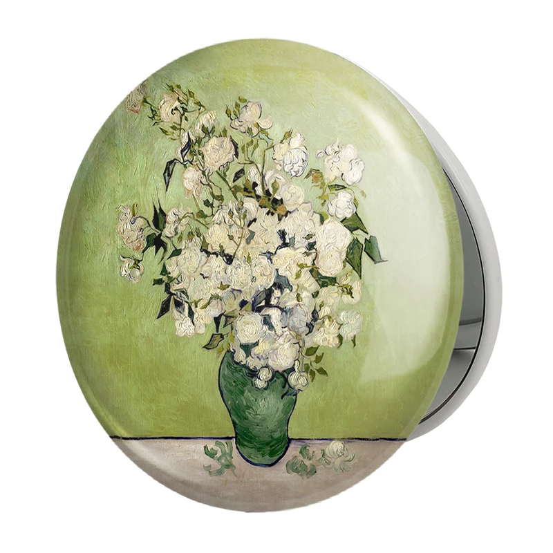 آینه جیبی خندالو طرح نقاشی گلدان رز اثر ونسان ونگوگ مدل تاشو کد 25476 