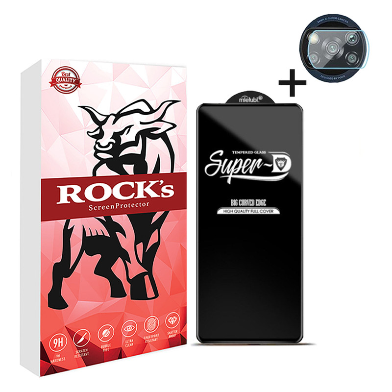 محافظ صفحه نمایش راکز مدل SUPER-D مناسب برای گوشی موبایل شیائومی Poco X3 NFC به همراه محافظ لنز دوربین