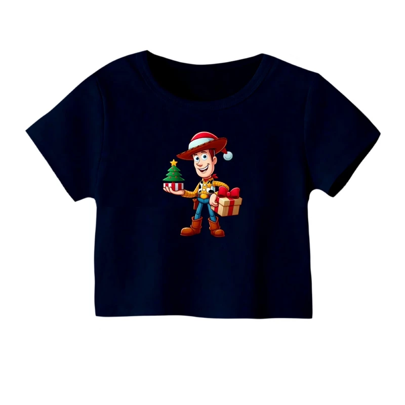 کراپ‌ تی‌شرت آستین کوتاه زنانه مدل کریسمس کد 01