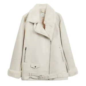 کت چرم زنانه استرادیواریوس مدل FAUX BIKER FUR LINING 2025