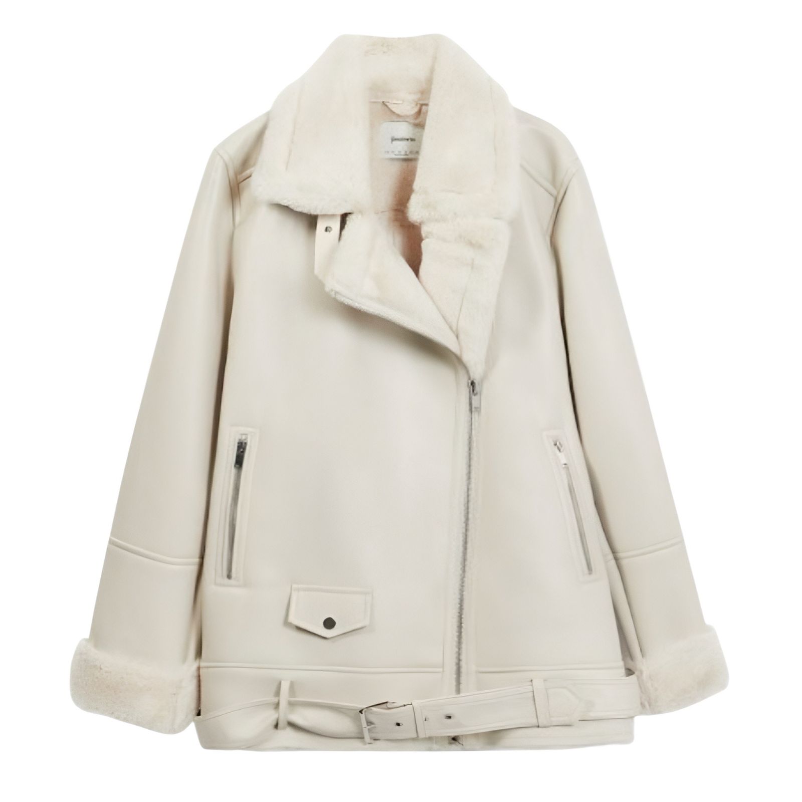 کت چرم زنانه استرادیواریوس مدل FAUX BIKER FUR LINING 2025 -  - 1