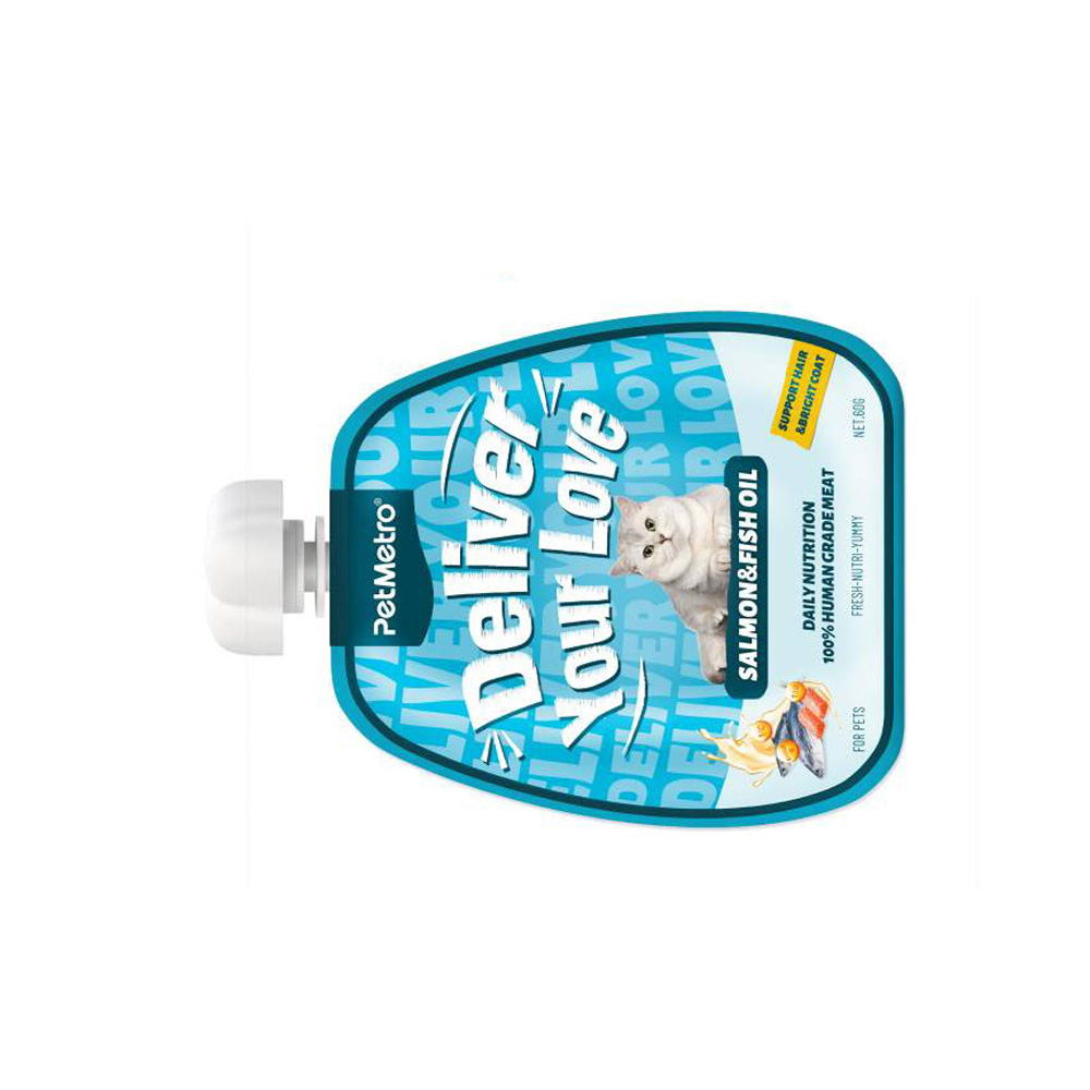 پودینگ گربه پت مترو مدل دلیور طعم  روغن ماهی سالمون وزن 60 گرم