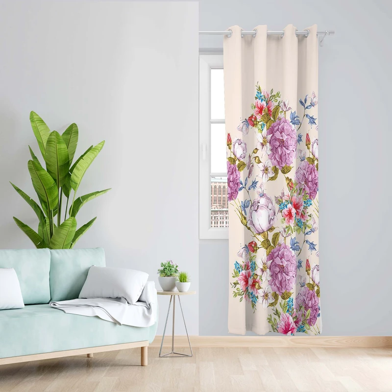 پرده طرح گل مدل مخمل پانچی کد 5631R z سایز 140x200 سانتی متر