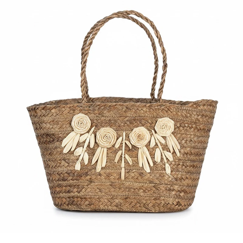 سبد حصیر بافی مدل آبشار طرح گلدار