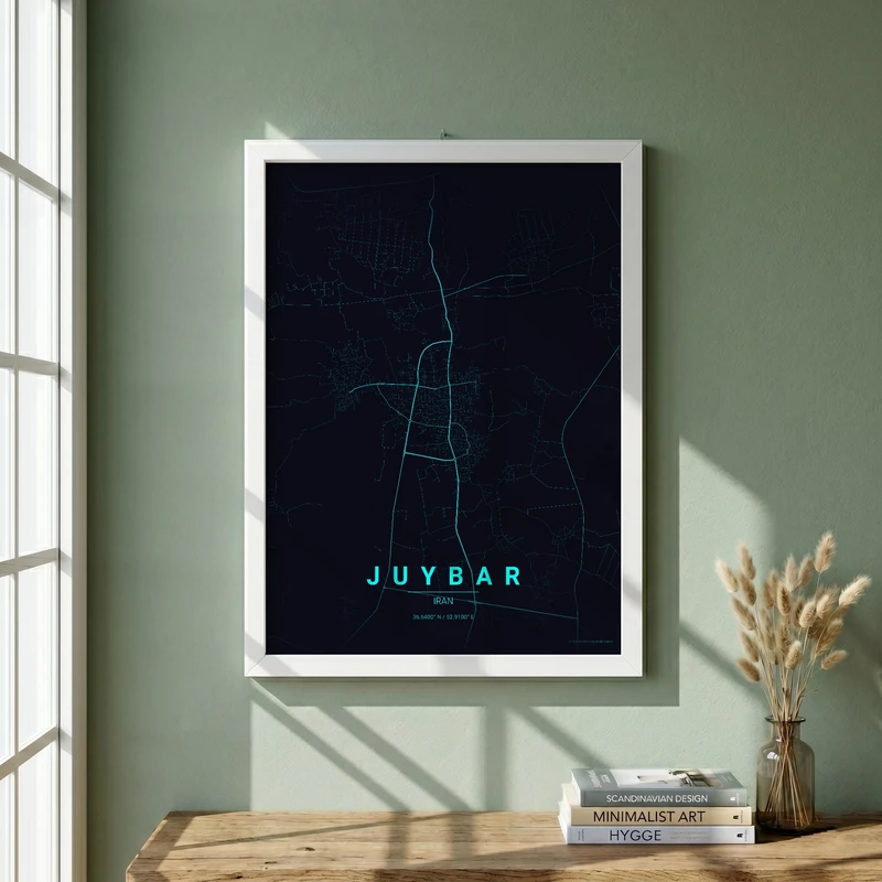 تابلو طرح نقشه شهر جويبار مدل G19327 فریم سفید