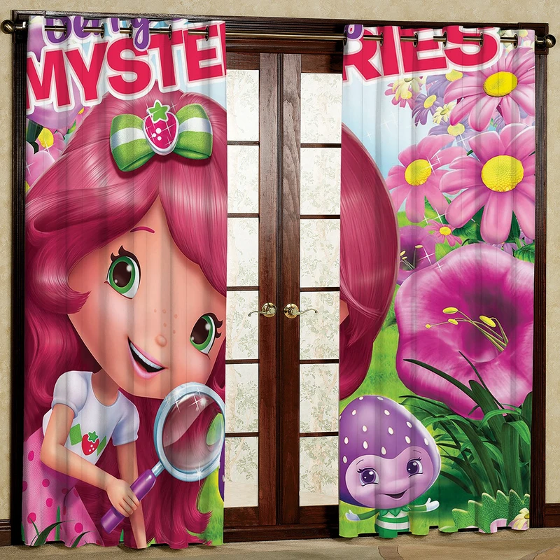پرده مدل کارتون دختر توت فرنگی مخمل پانچی کد 1262 سایز 140x280 سانتی متر