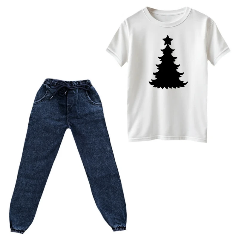 ست تی‌شرت و شلوار دخترانه مدل درخت کریسمس