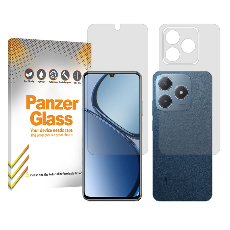 محافظ صفحه نمایش شفاف پنزر گلس مدل Resistant مناسب برای گوشی موبایل ریلمی C63 به همراه محافظ پشت گوشی