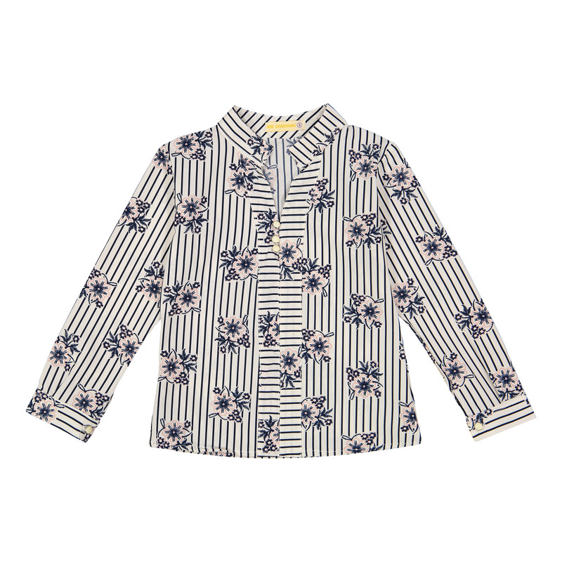 بلوز آستین بلند دخترانه مدل یقه سه دکمه