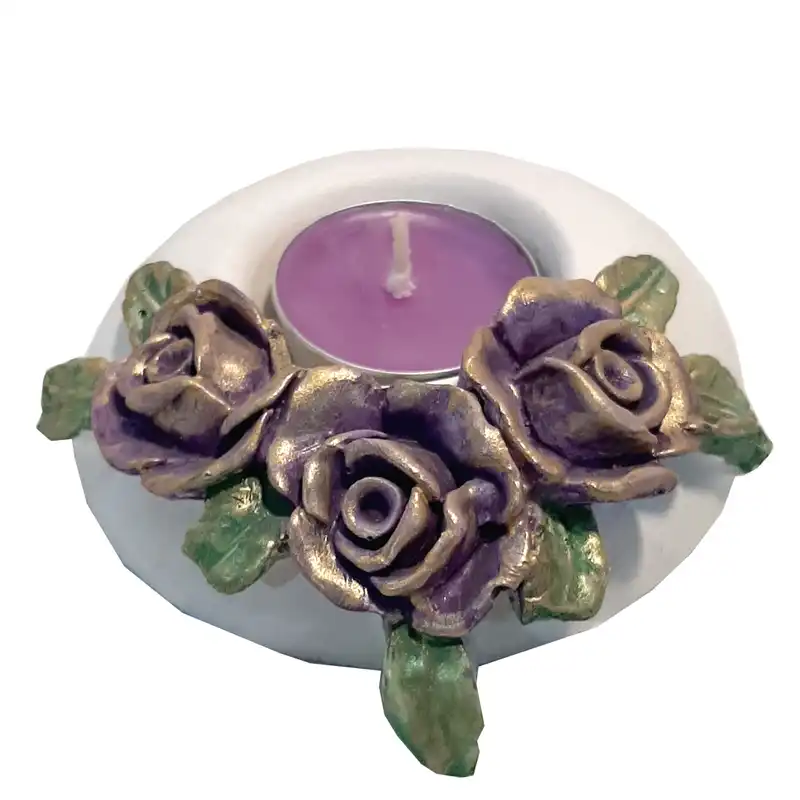 جا شمعی مدل وارمری طرح گل رز برجسته مجموعه 2 عددی