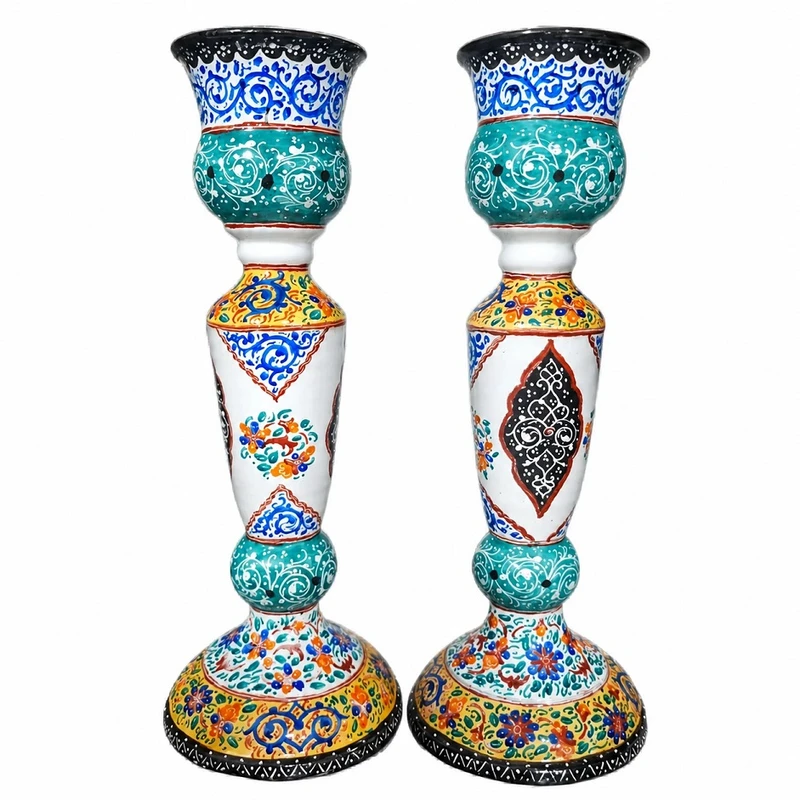شمعدان میناکاری مسی طرح اسلیمی مدل 406