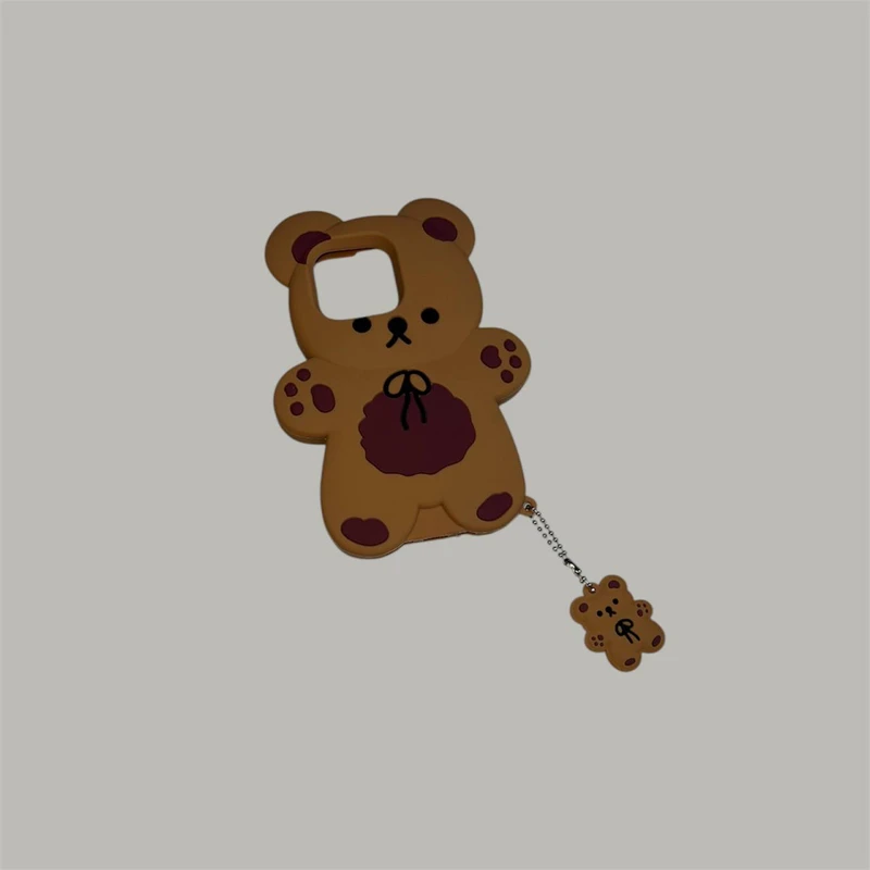 کاور طرح خرس قهوه ایی کد b890 مناسب برای گوشی موبایل اپل Iphone 14 Pro به همراه  بند آویز