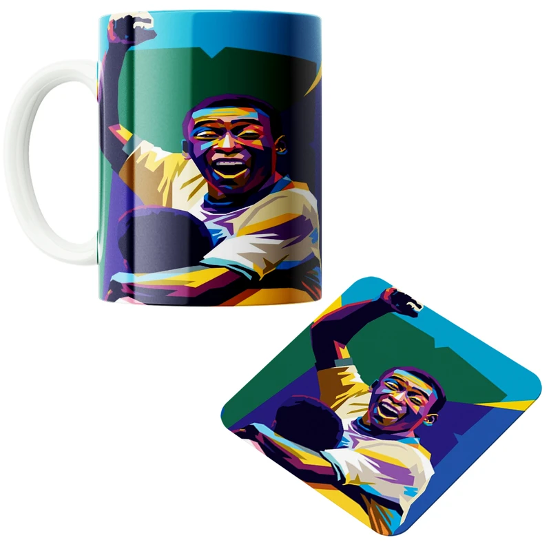 ماگ مدل بازیکن فوتبال پله کد 116 به همراه زیرلیوانی