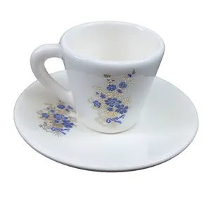 ست فنجان و نعلبکی سرامیکی طرح دسته گل عروس طلادار