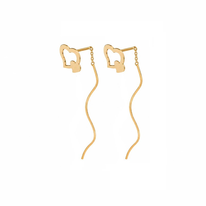 گوشواره بخیه‌ای طلا 18 عیار زنانه مان گالری مدل  کرلی دو قلب کد EA01-0033900
