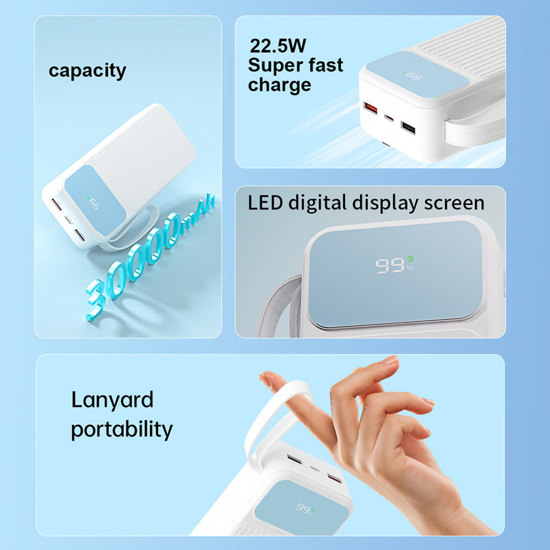 پاوربانک پی زد ایکس مدل V30 Fast Charge 22.5W Cabled ظرفیت 20000 میلی آمپر ساعت