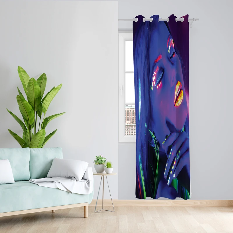 پرده طرح چهره مدل مخمل پانچی کد 2257 z سایز 140x200 سانتی متر